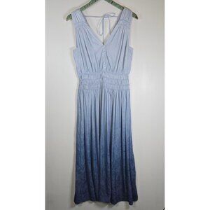 Current Air Los Angeles Lined Silky Ombre Blue Floral Grecian Summer Dress, Sz S